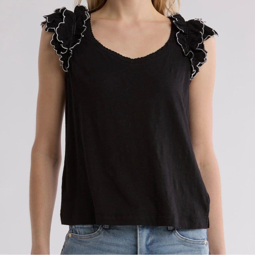 Black tipped Ruffle Sleeve Women's Top